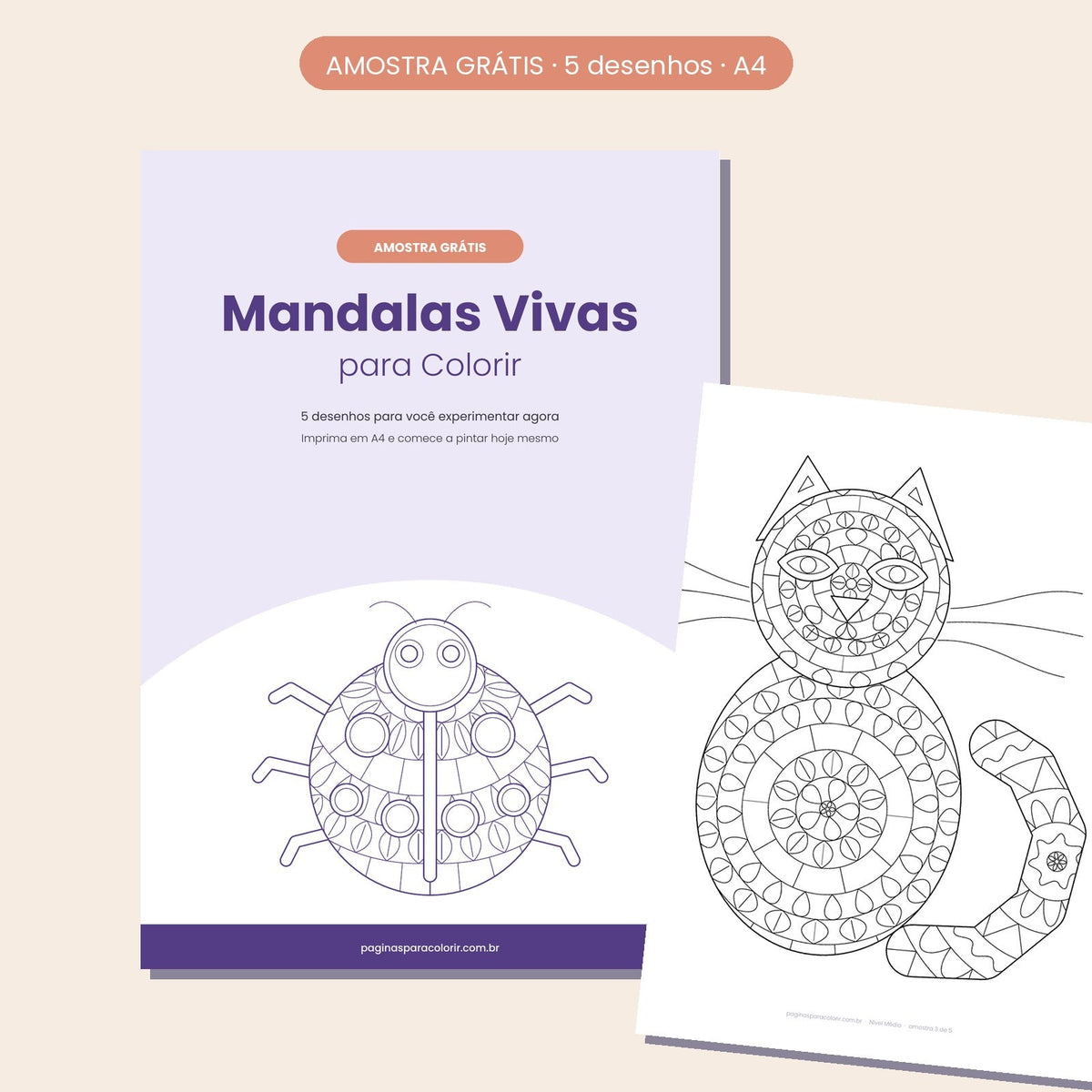 Amostra grátis de mandalas para colorir em PDF com 5 desenhos para imprimir