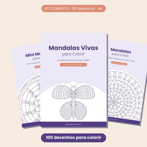 Kit de mandalas para colorir: 3 livros em 1 PDF com 100 desenhos para imprimir