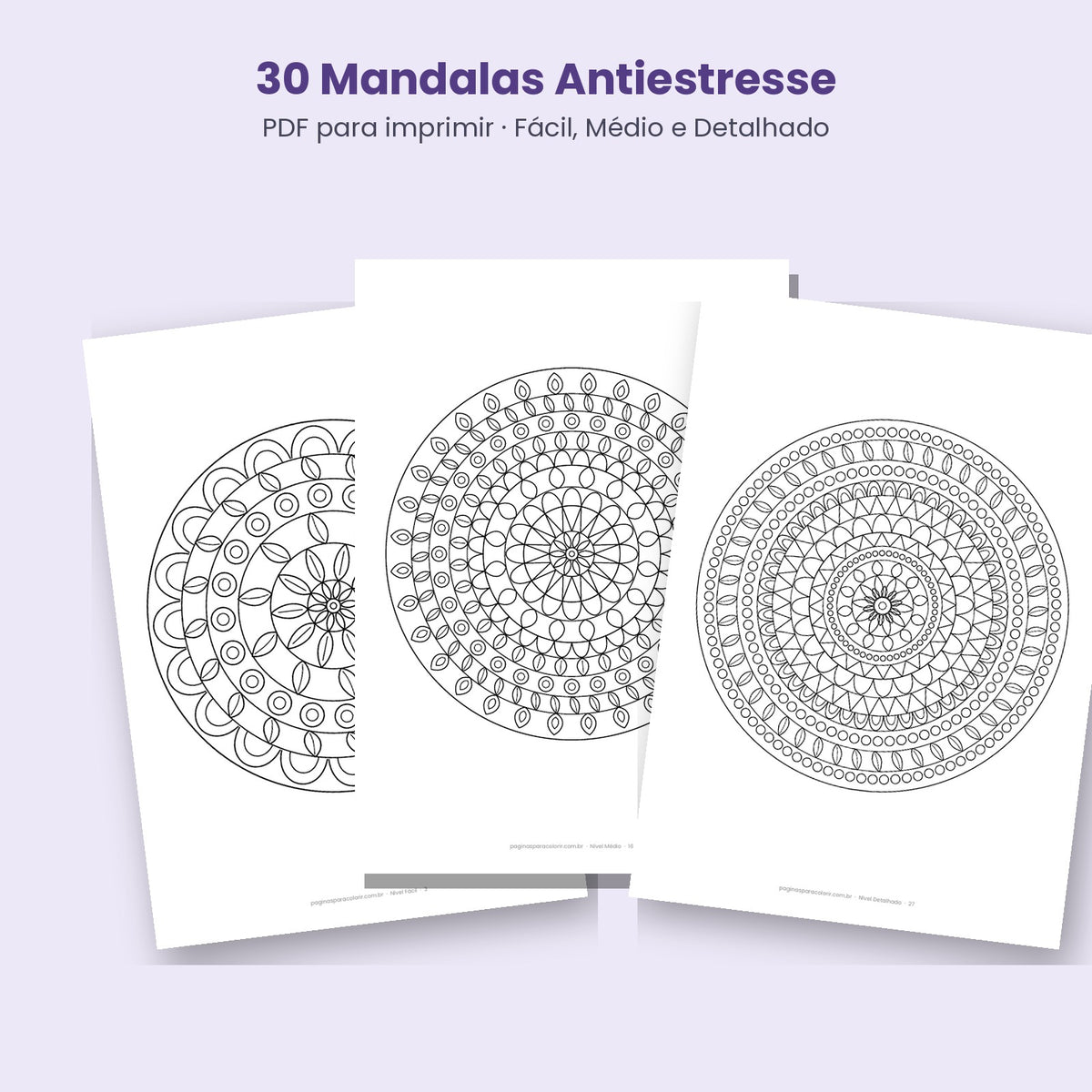 Páginas de mandalas para colorir nos níveis fácil, médio e detalhado
