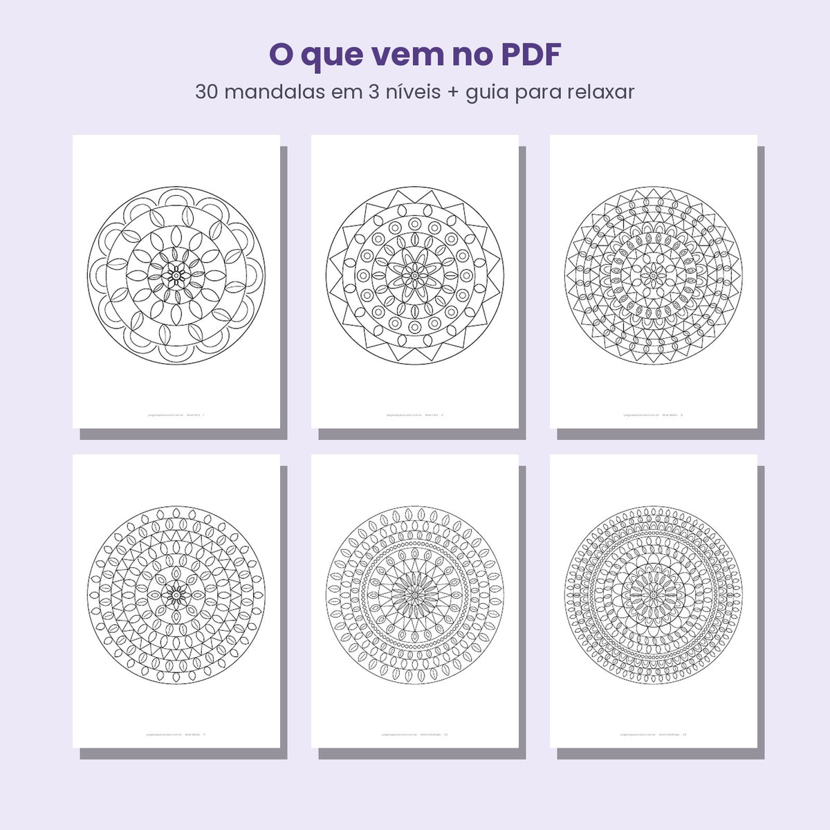 Conteúdo do PDF com 30 mandalas para colorir em A4