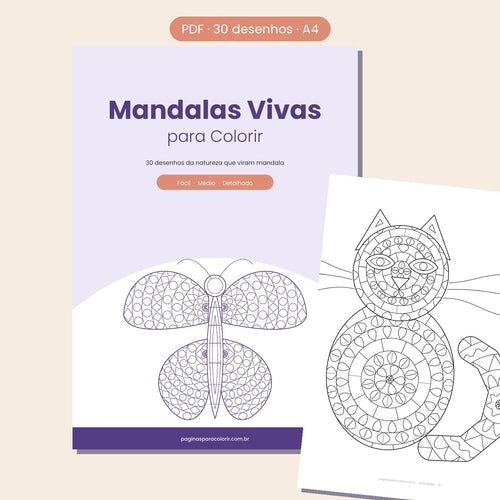 Capa do PDF Mandalas Vivas para Colorir com 30 desenhos da natureza em A4