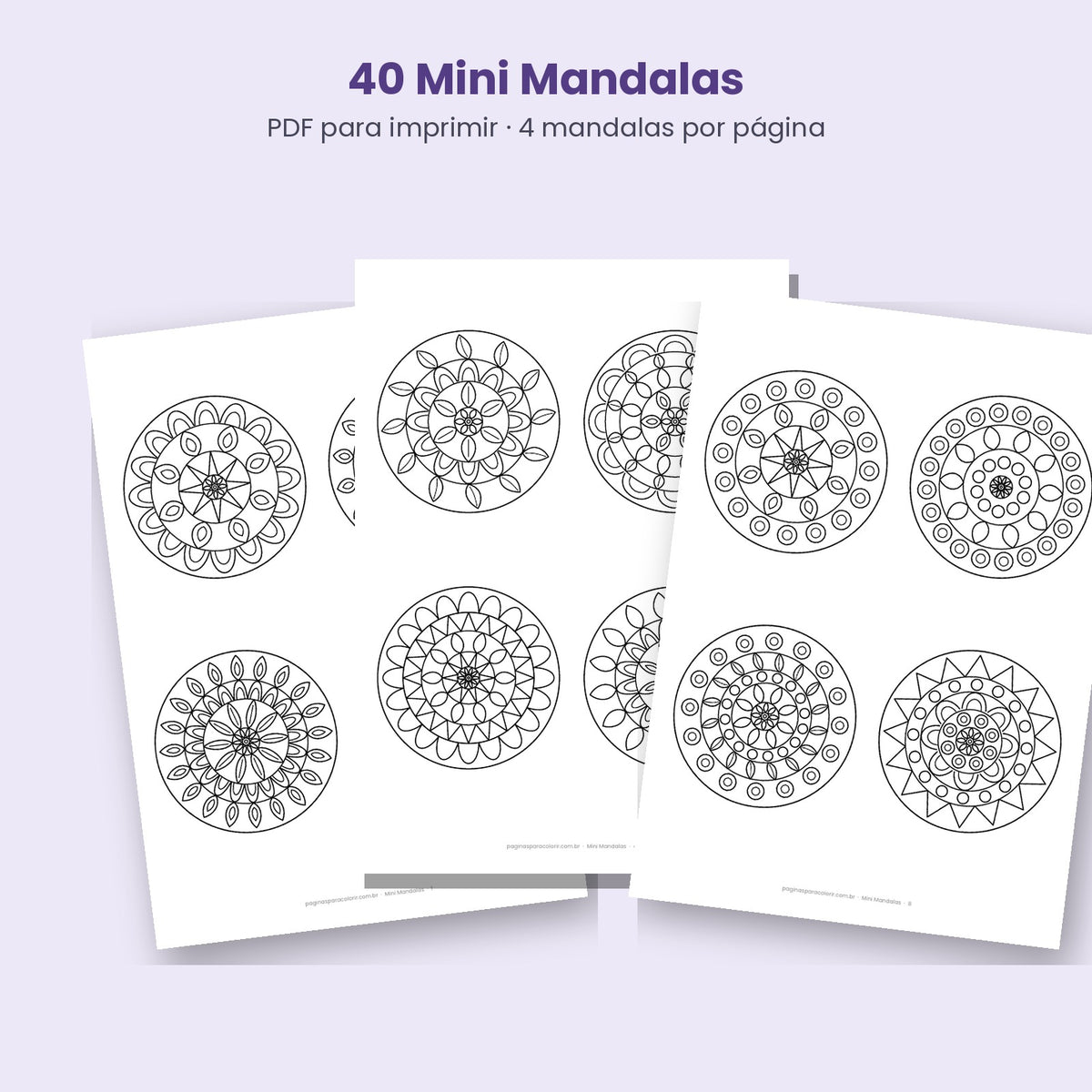 Páginas com 4 mini mandalas para colorir por folha