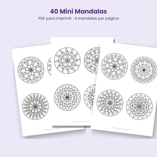 Páginas com 4 mini mandalas para colorir por folha